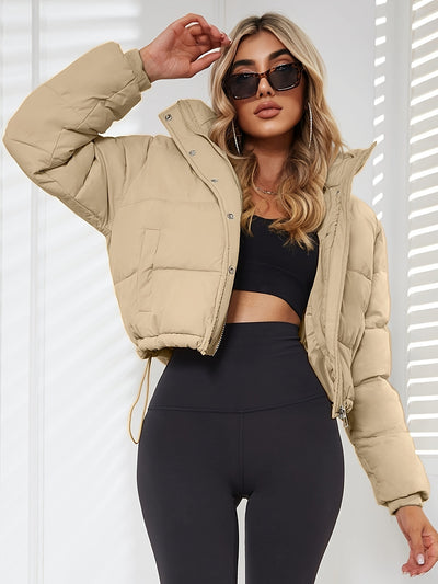 Solid Drawstring Cropped Slim Coat