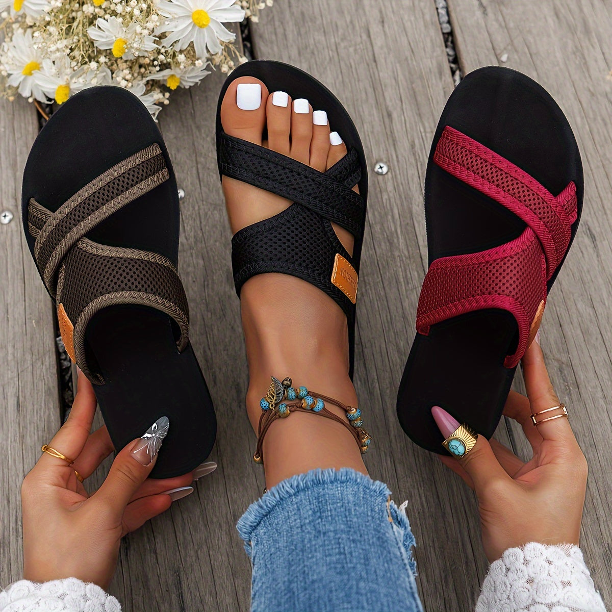 Hollow Mesh Slide Sandals