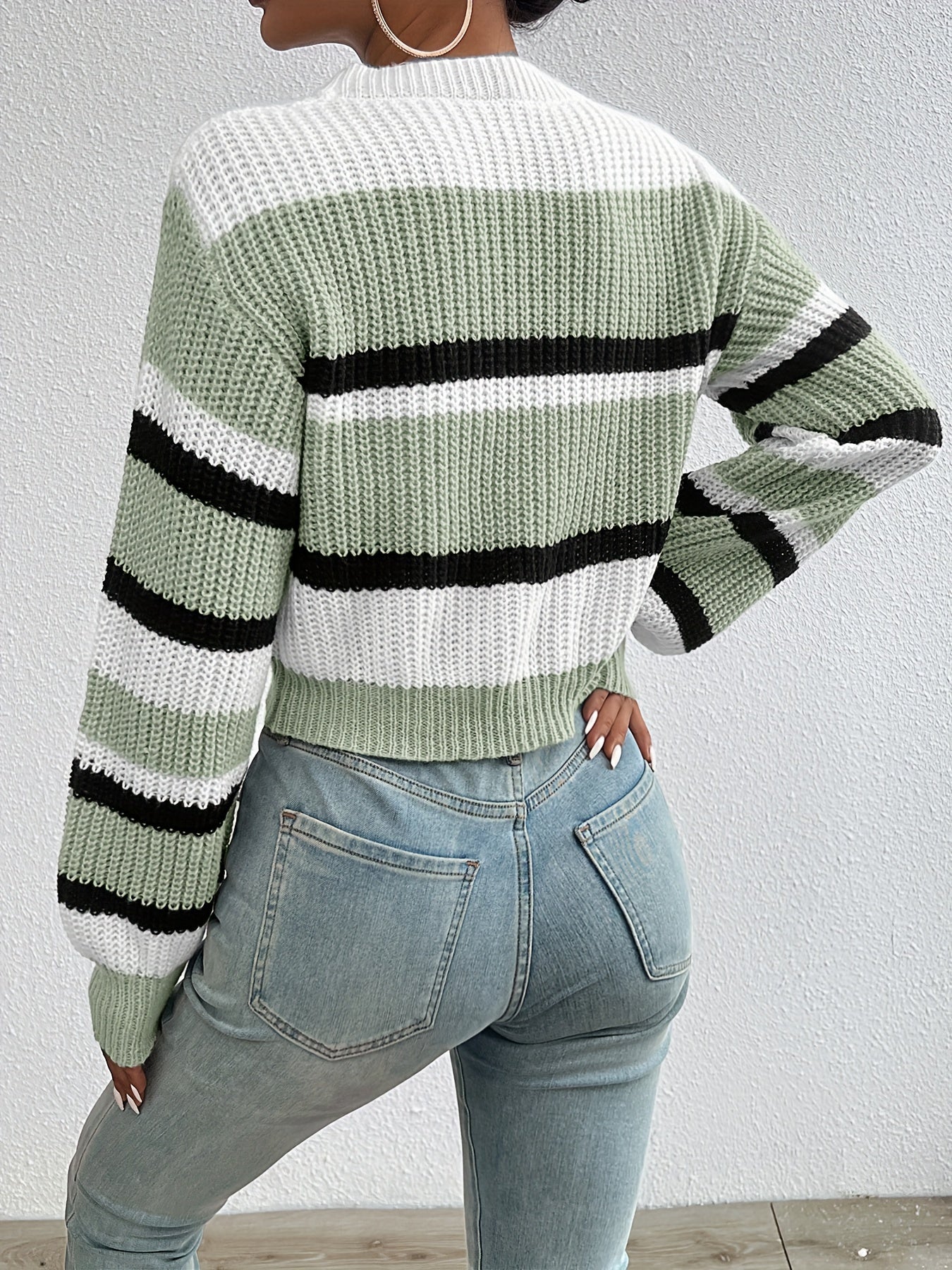 Colorblock Crop Knitted Sweater